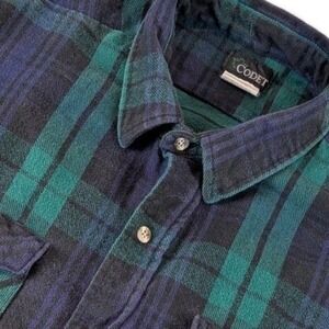 Codet Mens 2XL Green Navy Blue Plaid Flannel Button Down Shirt Made in USA
